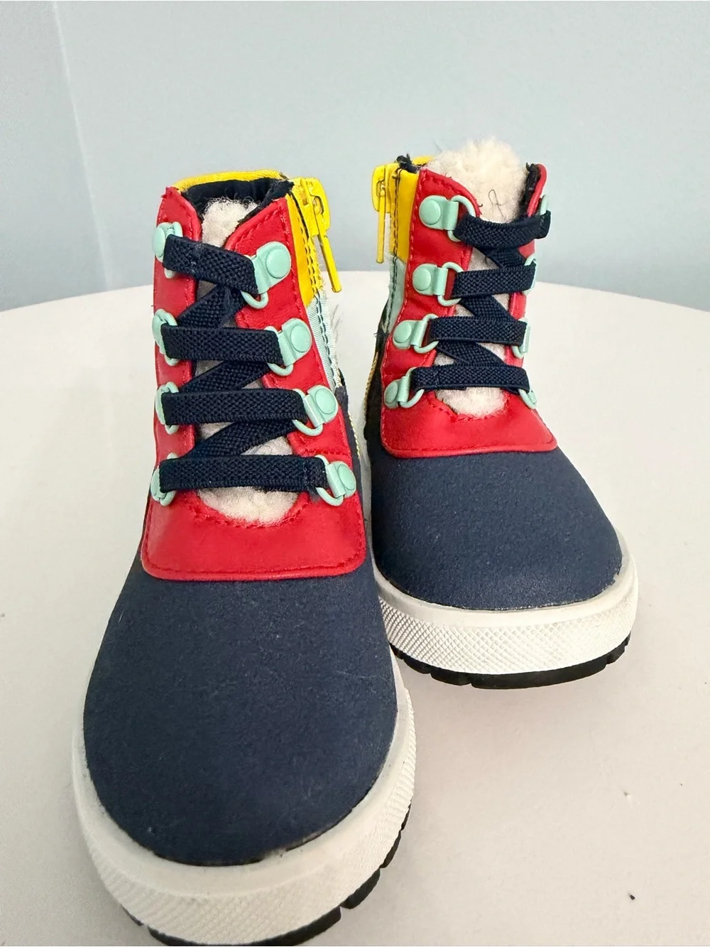 Children's Navy and Red Boots with Yellow Accents